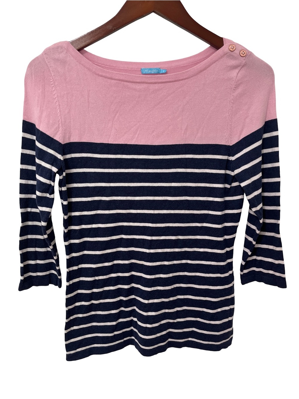 J. McLaughlin Women’s Small Navy Pink Striped 3/4 Sleeve Top